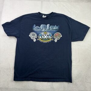 VTG 2003 Superbowl 37 XXXVII Raiders Buccaneers Blue SS Graphic Shirt Men's XL